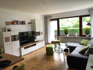 a living room with a couch and a tv at Ferienwohnung „Am Rodenberg“ in Bad Harzburg