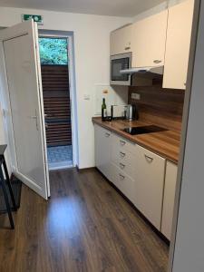Kuchyň nebo kuchyňský kout v ubytování Apartmán u pláže s terasou