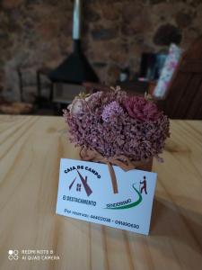 um queque com uma flor em cima de uma mesa em El Destacamento em Villa Serrana