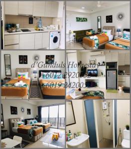 uma colagem de fotos de uma sala de estar e cozinha em Studio I-Soho D'Gunduls Homestay by DGH I-CITY em Shah Alam