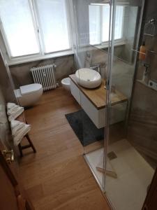 a bathroom with a shower and a toilet and a sink at Suite 51 Appartamento con terrazzo a 50 mt dal lago - Private Parking in Arona