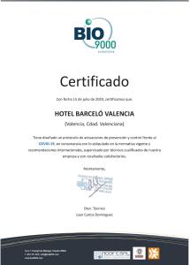 a screenshot of the bio certificate website at Barceló Valencia in Valencia