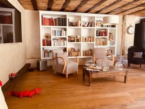 a living room with a cat laying on the floor at M&S - Maison FÉRAUD in Saint-Rémy-de-Provence
