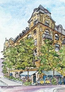 a drawing of a building with trees in front of it at Hotel Europe in Zurich