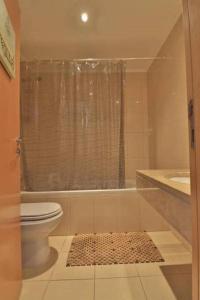 a bathroom with a toilet and a shower and a sink at Casa Vale Do Lobo 832A - Charming Townhouse AC few minutes walk from Beach Praca in Vale do Lobo