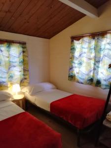 two beds in a room with two windows at Camping la Pedrera in Bigastro
