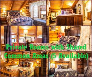 a collage of four pictures of a bedroom at Eagle's Nest in Big Bear Lake