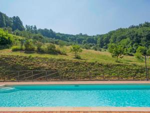 uma piscina em frente a uma colina com árvores em Apartment Alba by Interhome em Serravalle Pistoiese