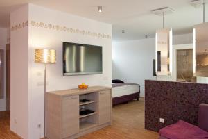 sala de estar con TV en la pared en Deluxe Apartment Sonnleitner - ADULTS ONLY, en Furth