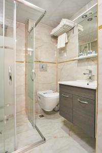 a bathroom with a shower and a toilet and a sink at Renzo Hotel in Istanbul