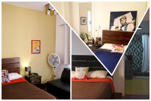 two pictures of a bedroom with two beds at Hostel Hospedarte Centro in Guadalajara
