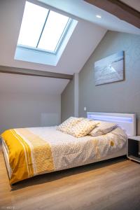 a bedroom with a bed and a skylight at Modern Living in Huningue
