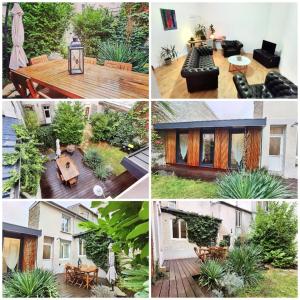 uma colagem de imagens de uma casa em Maison de ville avec terrasse et jardin em Reims