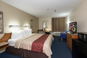 a hotel room with a bed and a television at Red Roof Inn Jackson, OH in Jackson