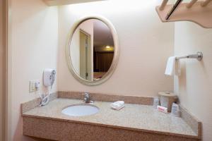 a bathroom with a sink and a mirror at Red Roof Inn Cincinnati - Sharonville in Sharonville +18 photos