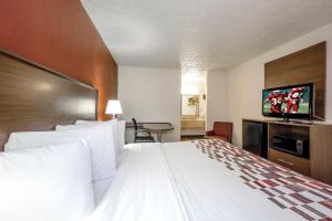 a hotel room with a large bed and a flat screen tv at Red Roof Inn Edgewood in Edgewood