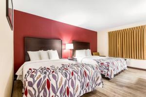 two beds in a hotel room with red walls at Red Roof Inn Dry Ridge in Dry Ridge +27 photos