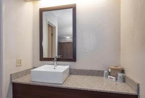 a bathroom with a white sink and a mirror at Red Roof Inn Washington DC-Lanham in Lanham +23 photos