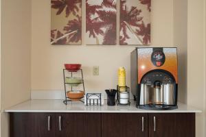 a kitchen counter with a coffee maker on top of it at Red Roof Inn Bishopville in Bishopville