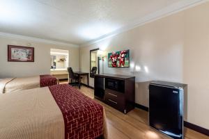 a hotel room with a bed and a desk at Red Roof Inn & Suites Clinton, TN in Clinton