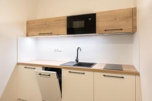 Kuchyňa alebo kuchynka v ubytovaní Apartsee Wellness Plzeň