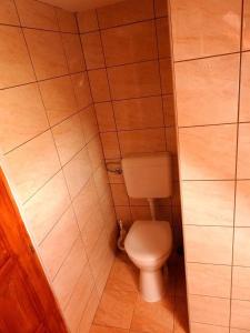 Habitación con baño pequeño con aseo blanco. en Barackos Vendégház Bár, en Bár