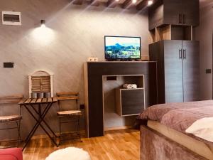a bedroom with a bed and a tv on a wall at Vila Montenegrina in Kolašin