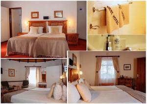 a collage of pictures of a hotel room with two beds at The Nest Drakensberg Mountain Resort Hotel in Champagne Valley