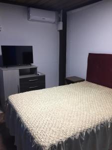 1 dormitorio con 1 cama y TV de pantalla plana en Pousada Alessandra, en Bombinhas
