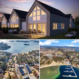 a collage of three pictures of a house at Stor hytte på Åros feriesenter in Kristiansand