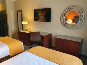 萊昂的住宿－樂翁聖弗朗西斯科酒店，酒店客房设有两张床、一张桌子和一面镜子