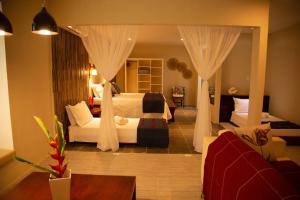 馬拉戈日的住宿－Pousada Vila Sagui，一间卧室设有一张床和一间客厅。