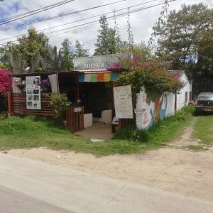 a small store with flowers on the side of a road at Hostal Caminos de Suesca in Suesca