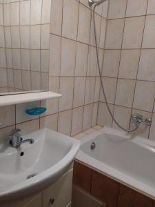 a bathroom with a sink and a bath tub at Apartments comfortablе in Chernivtsi