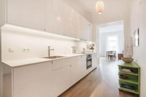 a white kitchen with a sink and a stove at DESIGN APARTMENT PASETTI in Vienna