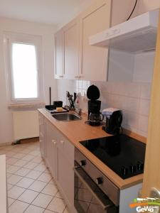 a kitchen with a sink and a counter top at Ferienwohnung Karl 54 in Gelenau