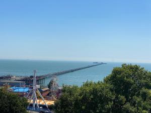 a large dock in the water with the ocean at Pier View Self Catering Luxury Apartments in Southend-on-Sea