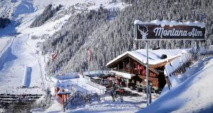 un lodge de esquí en la nieve en una montaña en Appart & Chalet Montana Hochfügen (Contactless Stay), en Hochfügen