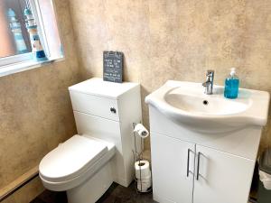 une salle de bain avec des toilettes blanches et un lavabo dans l'établissement Milburn Cottage 2- Luxury Accommodation, à Monkwearmouth 13 autres photos