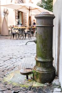ローマにあるMagenta Collection Ficoの建物横に座る消火栓