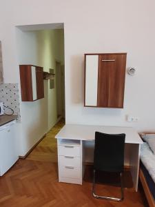 eine Küche mit einem Schreibtisch und einem Stuhl in einem Zimmer in der Unterkunft Apartments Fazarinc in Celje