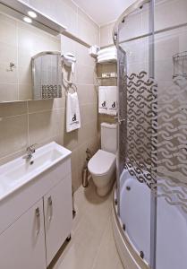 une salle de bain avec une douche, des toilettes et un lavabo dans l'établissement Duru Istanbul Apart, à Istanbul 44 autres photos