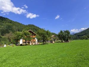 a large green field with a house in the background at Gästehaus Anfanglehen in Ramsau