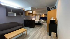 a living room with a couch and a bed in a room at Microtel Inn & Suites by Wyndham Ardmore in Ardmore