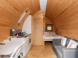 a small kitchen and living room in a tiny house at Halmore Pod in Berkeley