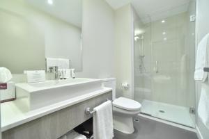 a bathroom with a sink and a toilet and a shower at Quest Highbrook in Auckland