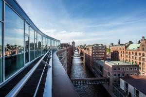 a view of a city from a building at AMERON Hamburg Hotel Speicherstadt in Hamburg