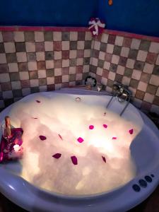 a bath tub filled with hearts in a bathroom at Cueva Arroyo Molino - CuevasCazorla in Hinojares