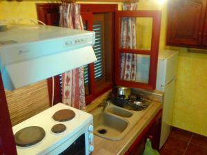 a small kitchen with a stove and a sink at Sunrise Apartments in Palekastron