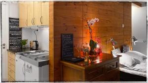 cocina con encimera con fregadero y fogones en Bergvegen Guesthouse Aalesund, en Ålesund